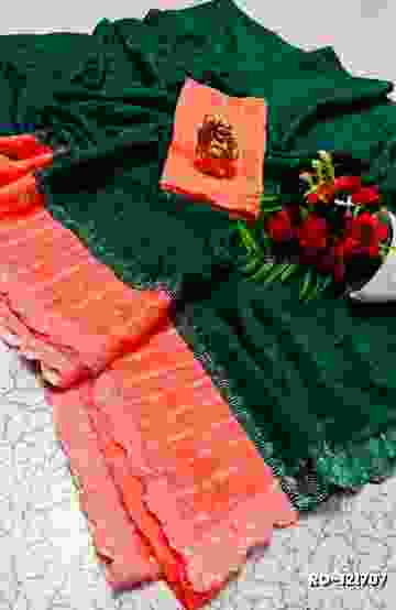 Korvai kotanji Trendy & Fancy bhutta and 2/100 Silk Cotton Sarees Function wear - TOMATO COLOUR (4)