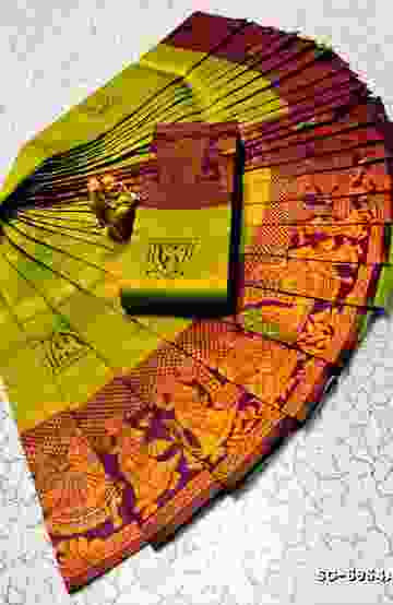 BRIDAL SILK GOLD SILVAR AND COPPER ZARI WEAVE AND WEDDING ART SILK SAREES - LIGHT YELLOW (1)