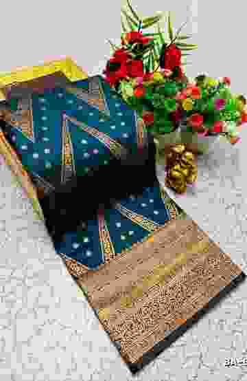 1000 Butta premium Soft Silk Saree weddings, festivals, traditional Wear - PEACKOK BLUE (1)