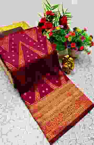 1000 Butta premium Soft Silk Saree weddings, festivals, traditional Wear - MAROON COLOR