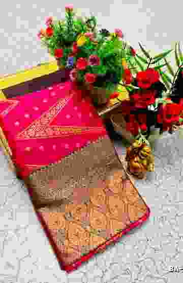 1000 Butta premium Soft Silk Saree weddings, festivals, traditional Wear - DARK PINK