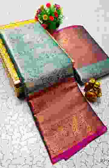 BRIDAL SILK GOLD SILVAR AND COPPER ZARI WEAVE AND WEDDING ART SILK SAREES - BROWN (1)