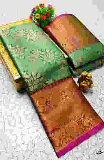 MODERN FANCY SOFT SILK SAREES WITH BUTTA DESIGN - LIGHT GREEN (3)
