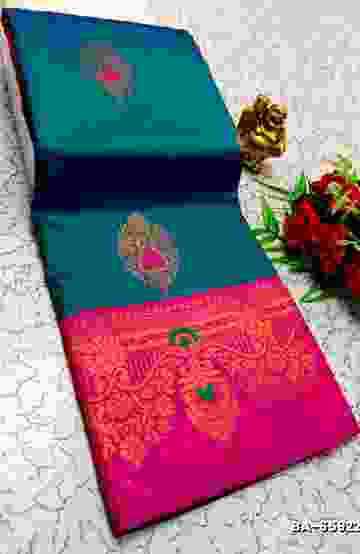 Premium Meena work Soft Silk Saree weddings, festivals, traditional Wear - BULE