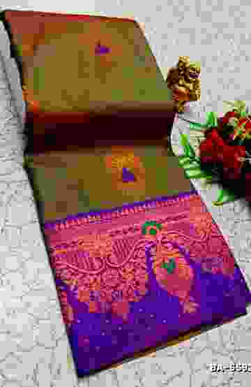 Premium Meena work Soft Silk Saree weddings, festivals, traditional Wear - GREEN