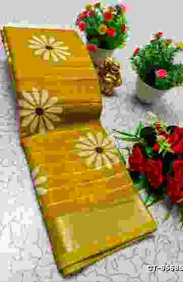 Traditional linen cotton saree comfort meets traditional flower design - VENTHAYA COLOUR