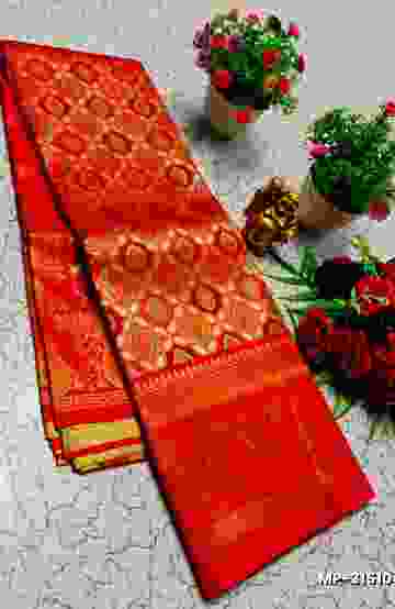 Bridal silk gold silvar and copper zari weave and wedding art silk suba muhurtha pattu sarees - RED