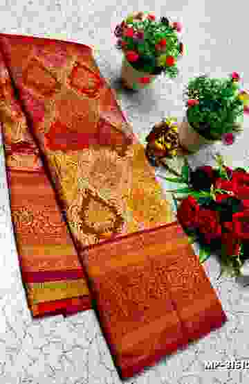 Bridal silk gold silvar and copper zari weave and wedding art silk suba muhurtha pattu sarees - MERUN (3)
