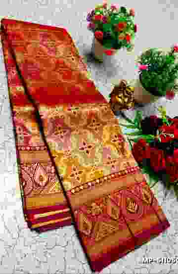 BRIDAL SILK GOLD SILVAR AND COPPER ZARI WEAVE AND WEDDING ART SILK SAREES - BROWN (1)