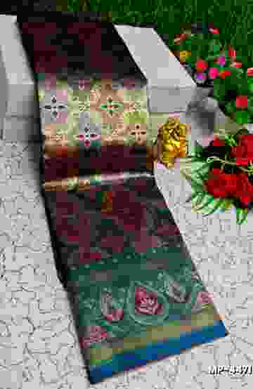 DIGITAL EMBROIDERY PRINTING COTTON SAREES - LIGHT SANDLE