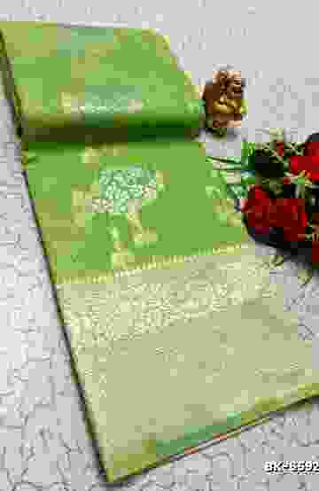 Banaras with our banarasi cotton fabric a beautiful fusion of classic artistry and breathable comfort wear saree - FLORAISON GREEN