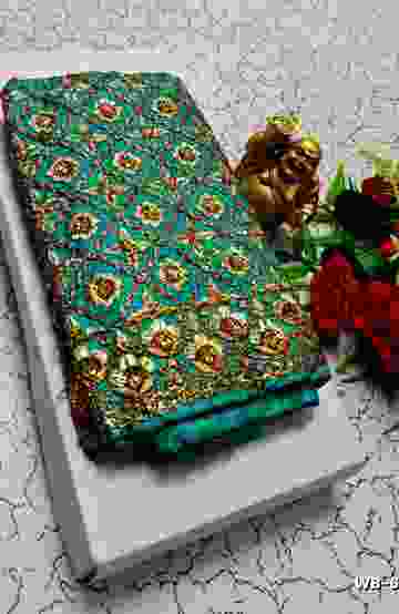 Luxurious heavy work blouse fabric with floral goldwork jaal border - REXONA (1)