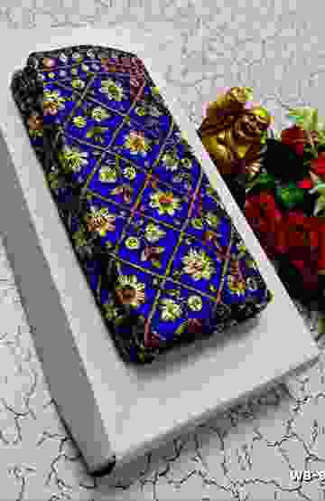 Luxurious heavy work blouse fabric with floral goldwork jaal border - ROYAL BLUE (4)