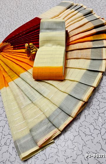 Dailywear cotton sarees premium look lightweight comfortable wear - YELLOW COLOR (5)
