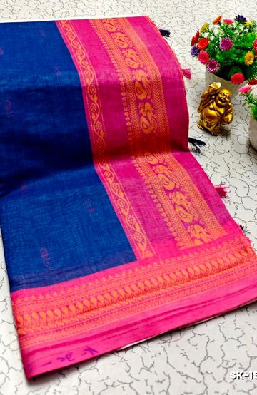 DIGITAL PRINTING KALIYANI LINEN COTTON SAREES - NAVY COLOUR