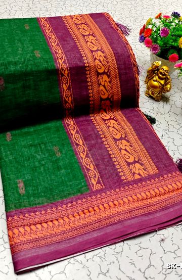 DIGITAL PRINTING KALIYANI LINEN COTTON SAREES - BULE