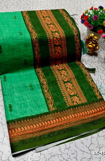 DIGITAL PRINTING KALIYANI LINEN COTTON SAREES - DARK SKY BLUE