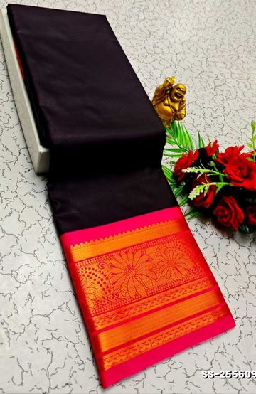 FANCY PLAIN SOFT SILK SAREES  COPPER DESIGN BORDER  - PURPLE COLOUR (1)