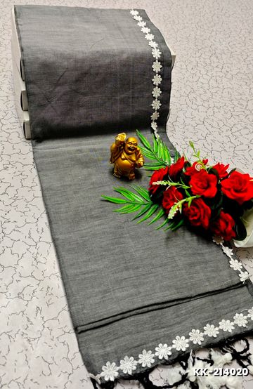 Handloom Khadi Cotton Saree With Hand Painted  Work - AS COLOR