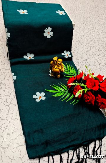 Handloom Khadi Cotton Saree With Hand Painted  Work - LIGHT BLUE