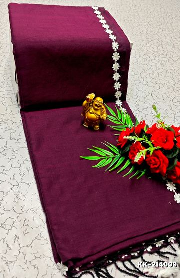 Handloom Khadi Cotton Saree With Hand Painted  Work - PURPLE COLOUR