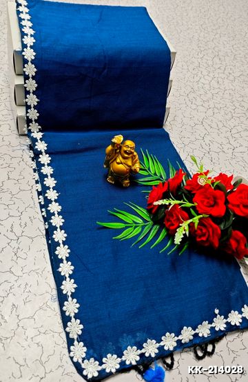 Handloom Khadi Cotton Saree With Hand Painted  Work - BULE