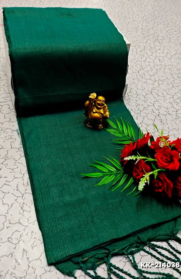 Handloom Khadi Cotton Saree With Hand Painted  Work - DARK GREEN