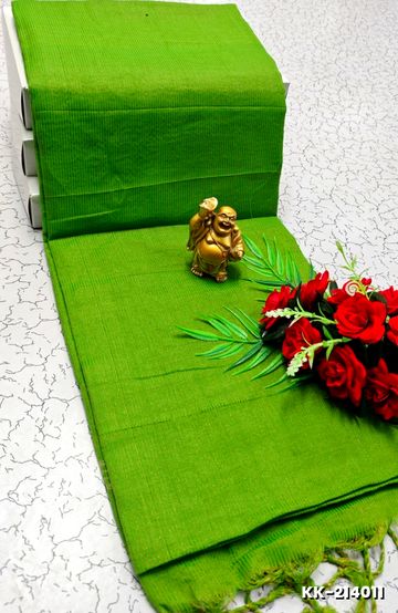 Handloom Khadi Cotton Saree With Hand Painted  Work - PARET GREEN