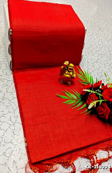 Handloom Khadi Cotton Saree With Hand Painted  Work - RED