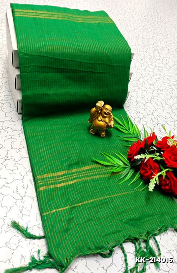 Handloom Khadi Cotton Saree With Hand Painted  Work - GREEN