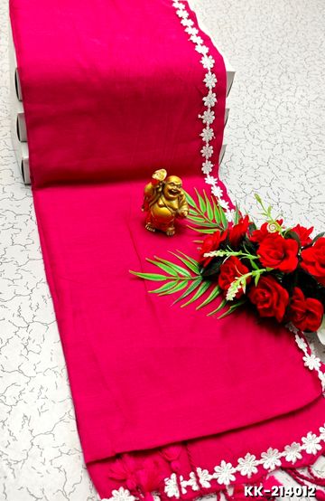 Handloom Khadi Cotton Saree With Hand Painted  Work - PINK