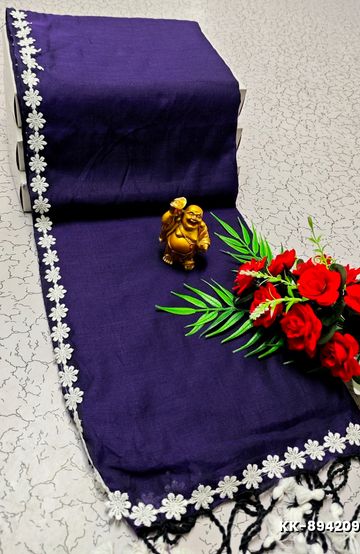 Handloom Khadi Cotton Saree With Hand Painted Work - PURPLE COLOUR