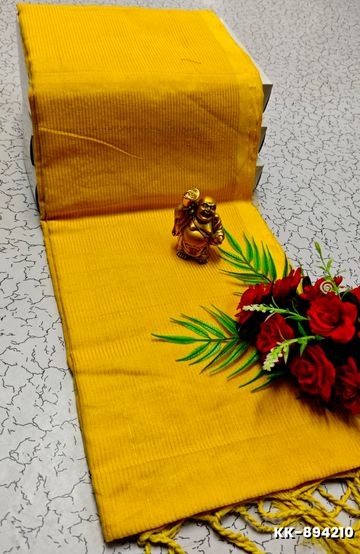 Handloom Khadi Cotton Saree With Hand Painted Work - YELLOW