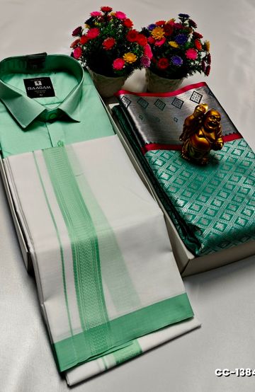 COUPLE COMBO MATCHING AND MATCHING TRADITIONAL SET - TEAL COLOUR