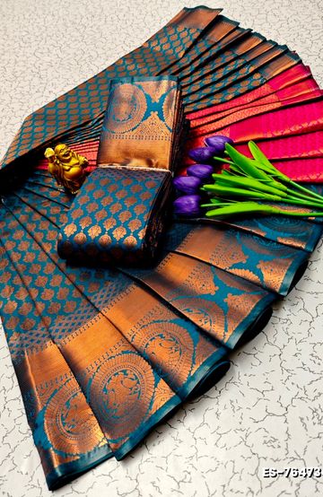 ELITE BRIDAL PICK &PICK SILK SAREES AND WEDDING ART SILK SAREES - PEACOCK BLUE