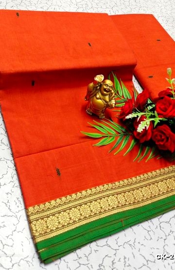 PURE COTTON JARI BORDER SAREES SUMMER SPECIAL COLLECTION - ORANGE (1)