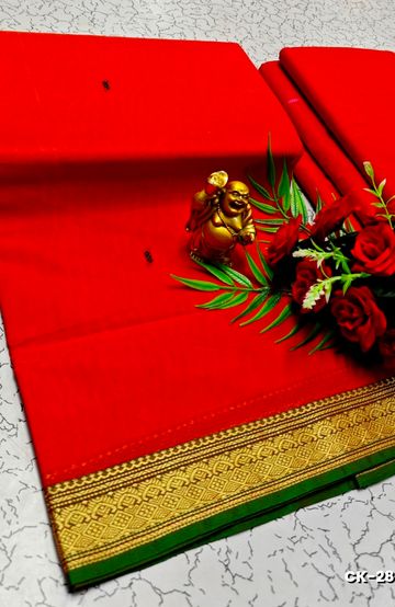 PURE COTTON JARI BORDER SAREES SUMMER SPECIAL COLLECTION - RED (1)