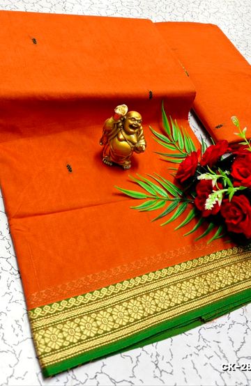 PURE COTTON JARI BORDER SAREES SUMMER SPECIAL COLLECTION - ORANGE N (1)