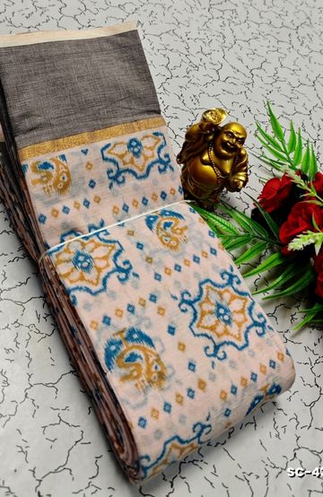 TRENDING DIGITAL EMBROIDERY ZARI WORK KALIYANI COTTON SAREES- YELLOW