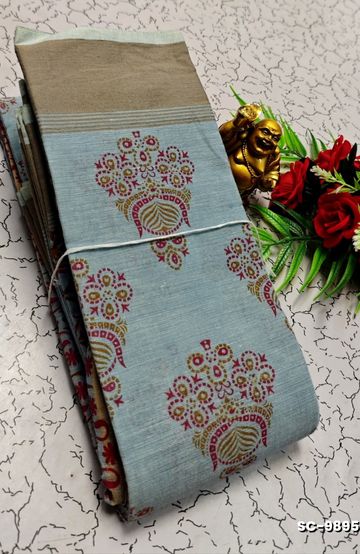 PURE COTTON SAREES SUMMER SPECIAL COLLECTION - LIGHT SKY BLUE (2)