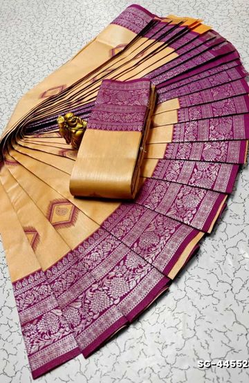 KUBERA ELITE BRIDAL RAPIER FANCY LIGHT WEIGHT SILK TYPE SAREES FUNCTION WEAR - LIGHT SANDLE (1)