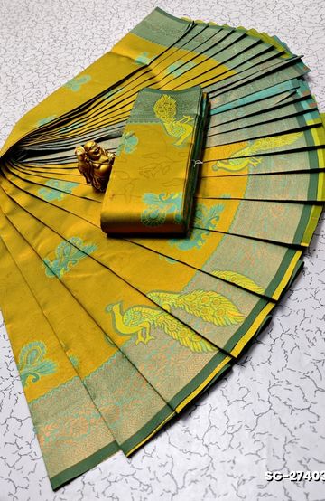 KUBERA ELITE  BRIDAL RAPIER FANCY  LIGHT WEIGHT SILK TYPE SAREES - VENTHAYA COLOUR