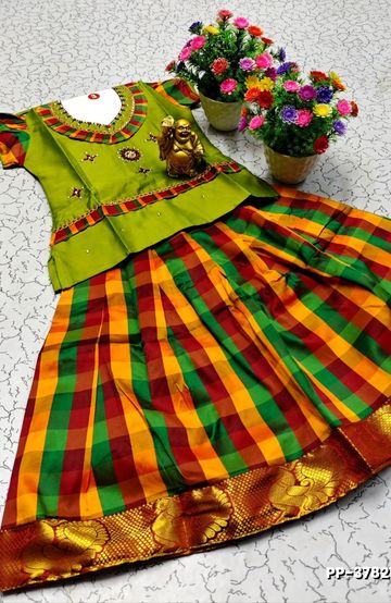 TRENDY WEAR PATTU PAVADAI - OLIVE GREEN
