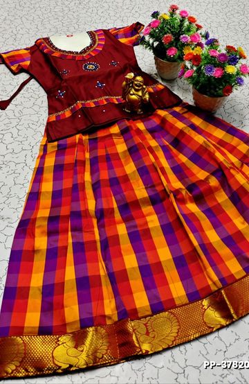TRENDY WEAR PATTU PAVADAI - MERUN