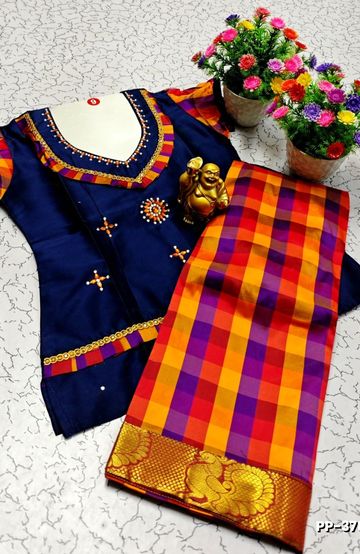 TRENDY WEAR PATTU PAVADAI - NAVY COLOUR