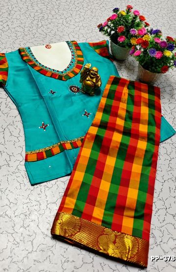 TRENDY WEAR PATTU PAVADAI - TEAL COLOUR