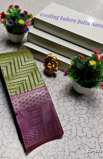 KUBERA ELITE BRIDAL RAPIER FANCY LIGHT WEIGHT SILK TYPE SAREES FUNCTION WEAR - OLIVE GREEN (1)