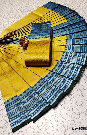 KUBERA ELITE BRIDAL RAPIER FANCY LIGHT WEIGHT SILK TYPE SAREES FUNCTION WEAR - YELLOW (2)