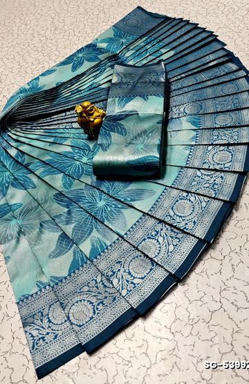 KUBERA ELITE BRIDAL RAPIER FANCY LIGHT WEIGHT SILK TYPE SAREES FUNCTION WEAR - BULE (2)