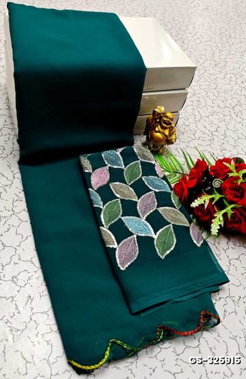GEORGETTE FANCY SOFT SILK SAREES WITH BLOUSE MODERN FANCY  SAREES - GREEN